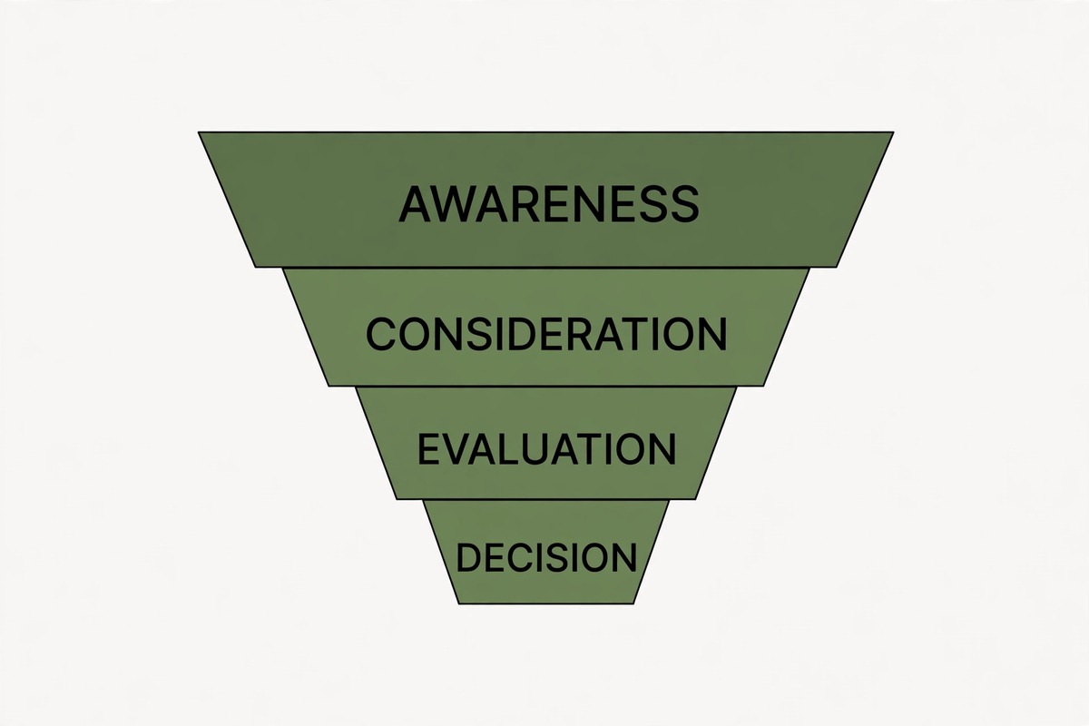 B2B funnel diagram awareness to decision stages