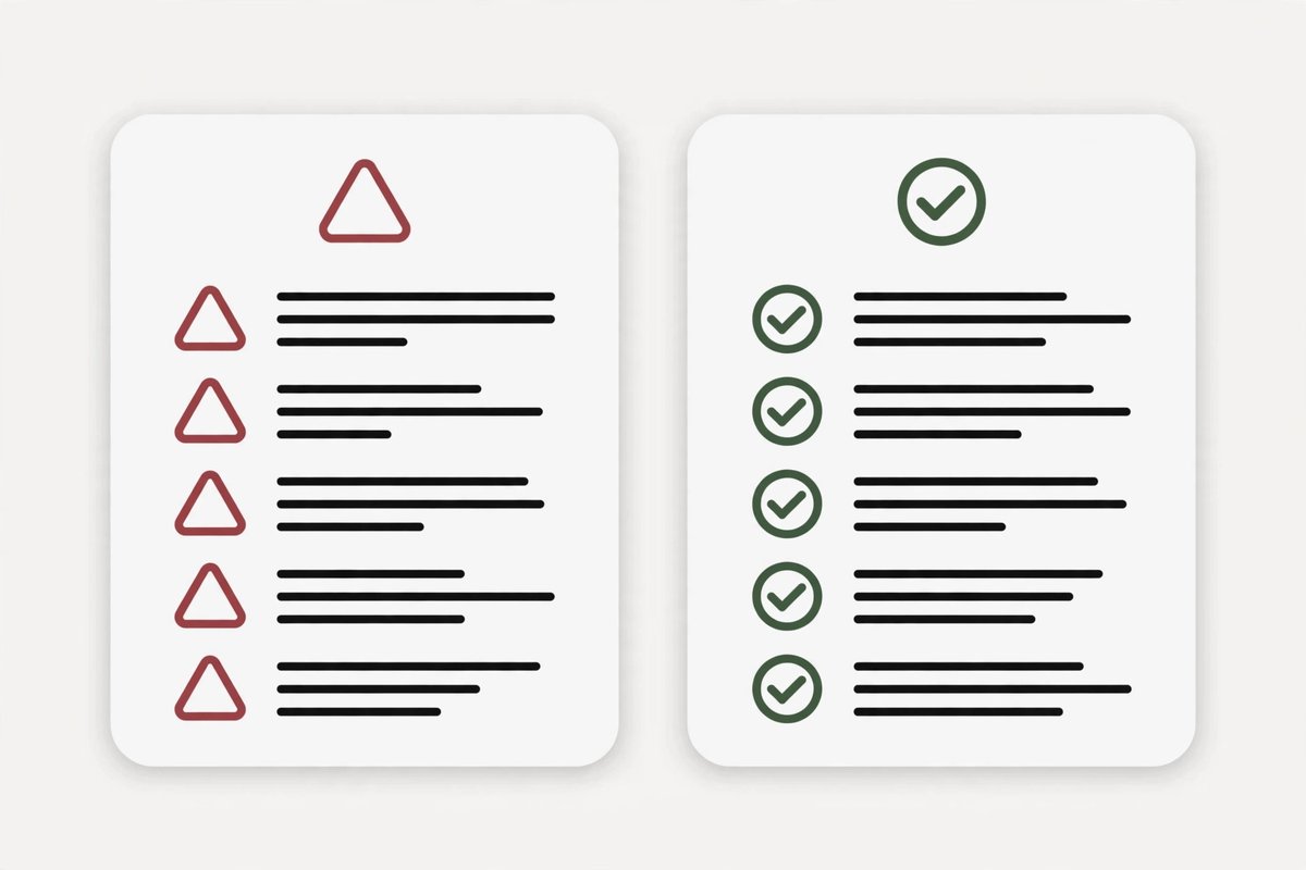 Two column chart of red flags and green flags for SEO providers