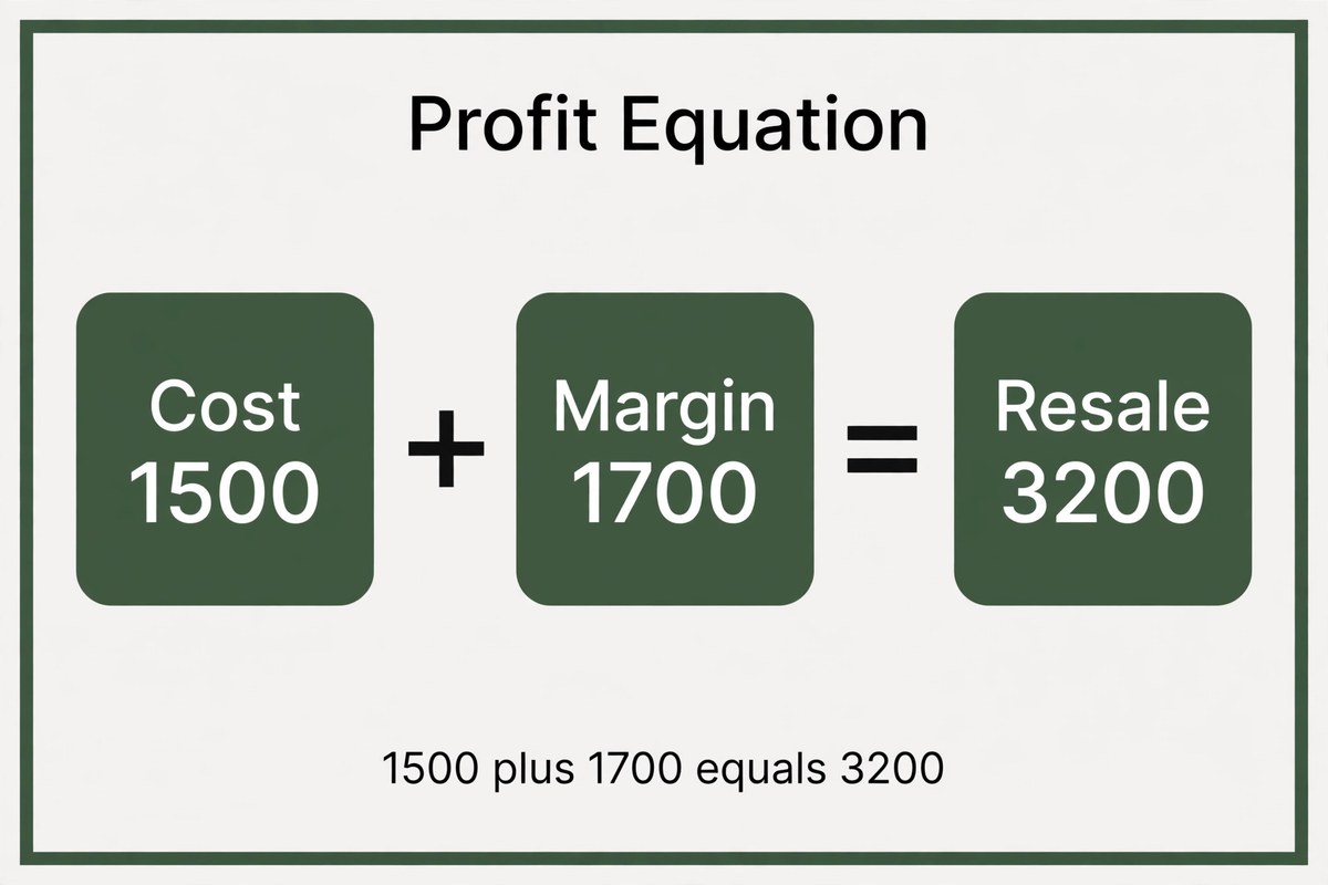 Margin example showing partner cost plus margin equals resale price