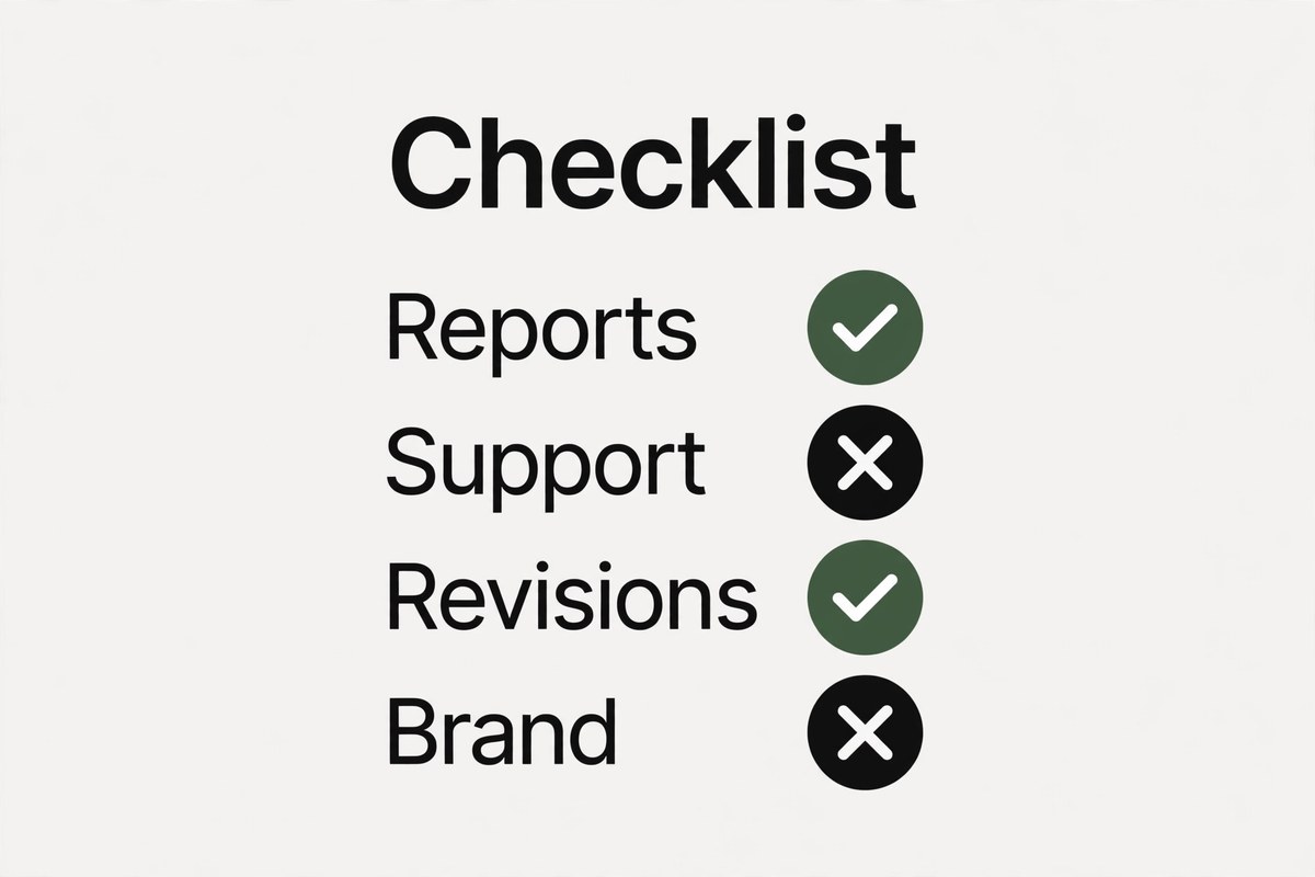 Checklist showing reports support revisions and brand items to verify