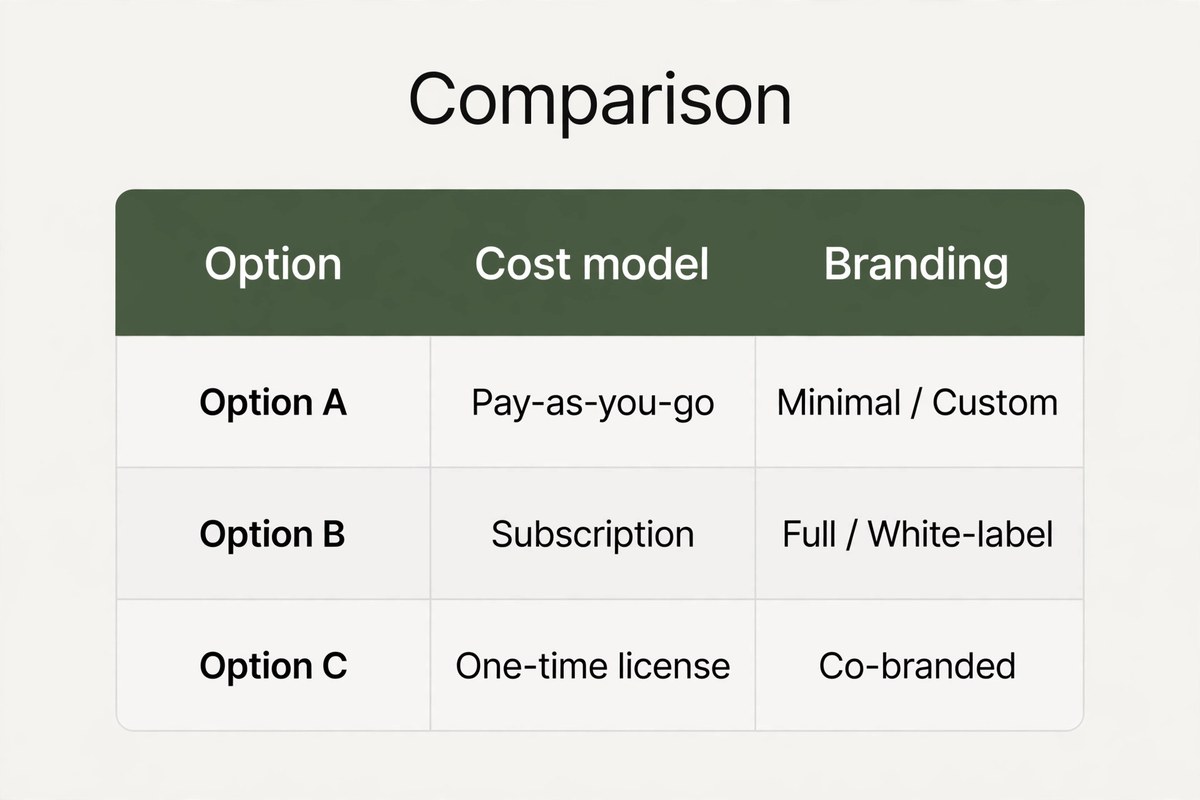 Comparison table diagram for white label seo options
