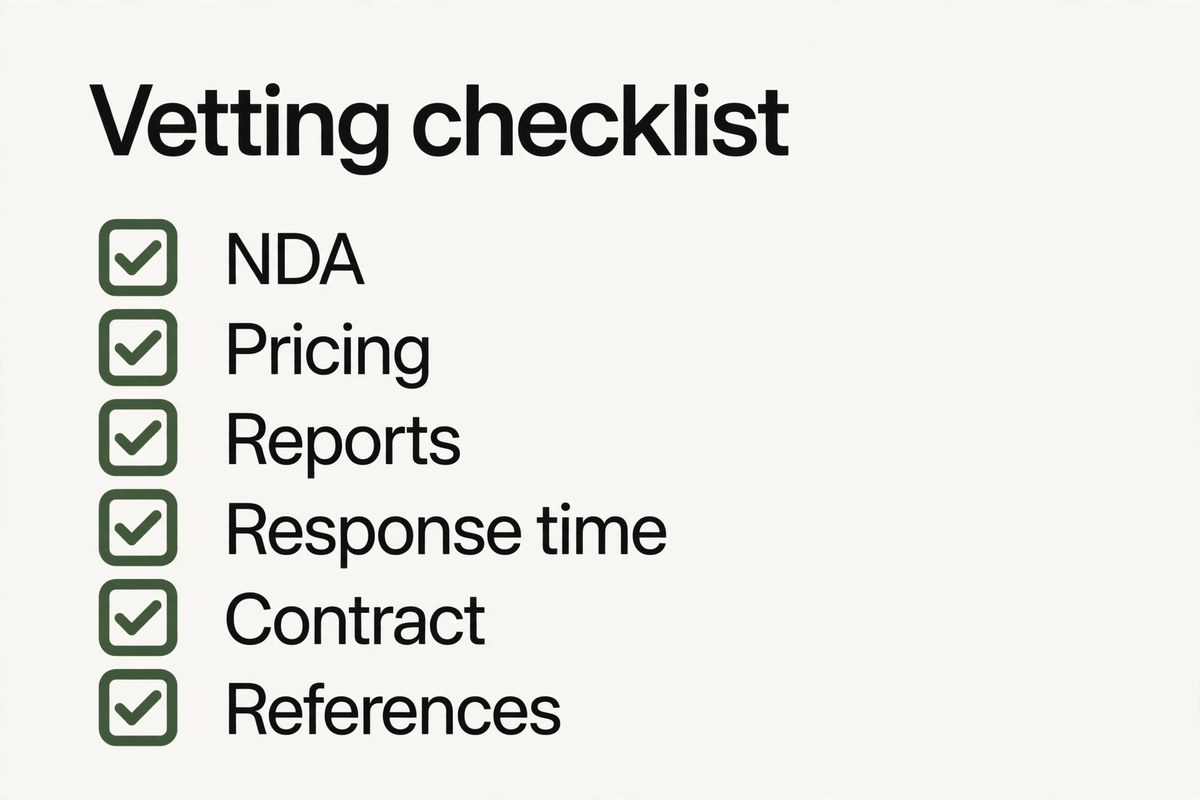 Vetting checklist diagram for white label seo partners