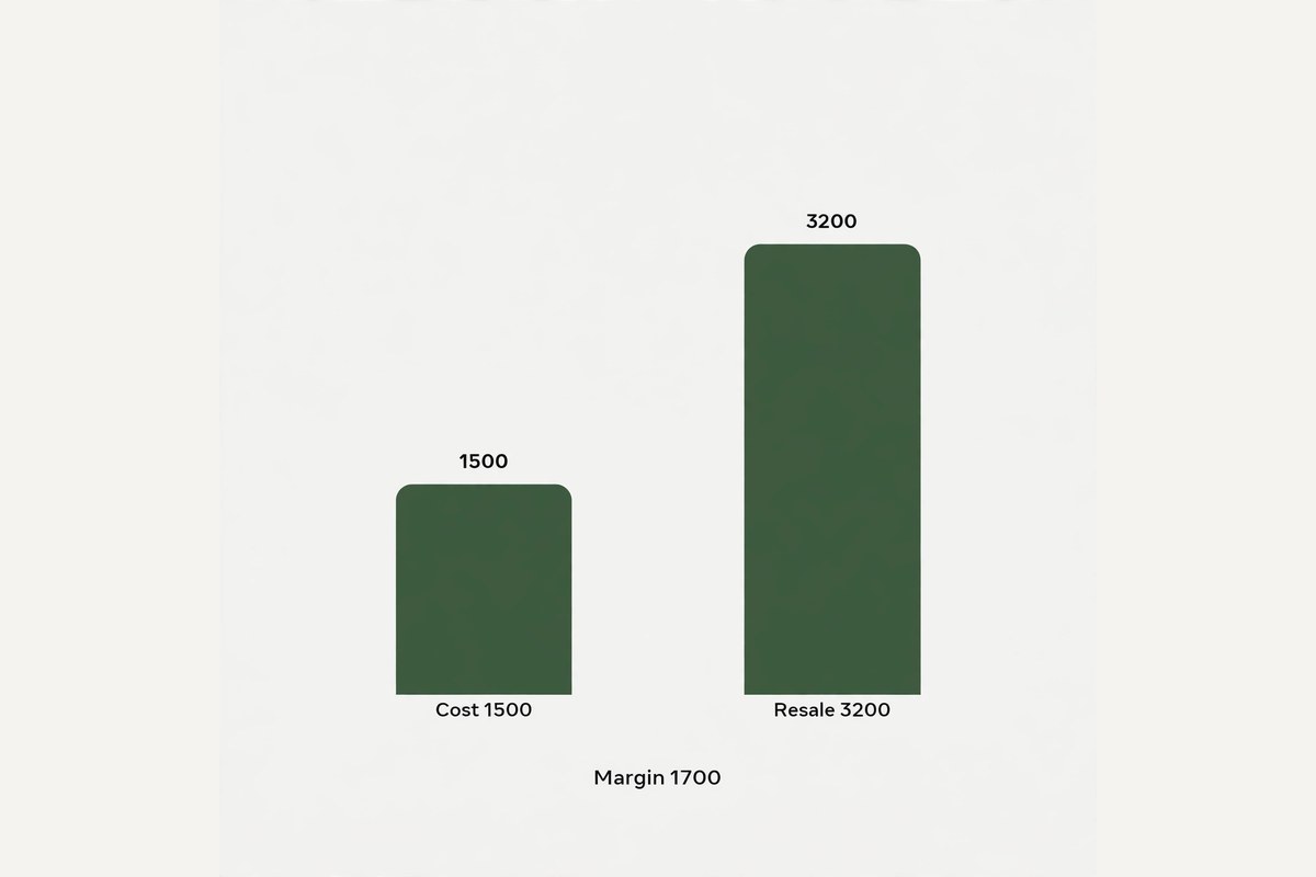 Bar graphic showing partner cost resale and margin for a Growth plan