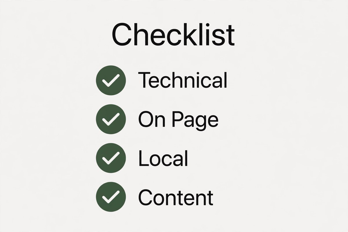 Audit scope checklist covering technical on page local and content checks