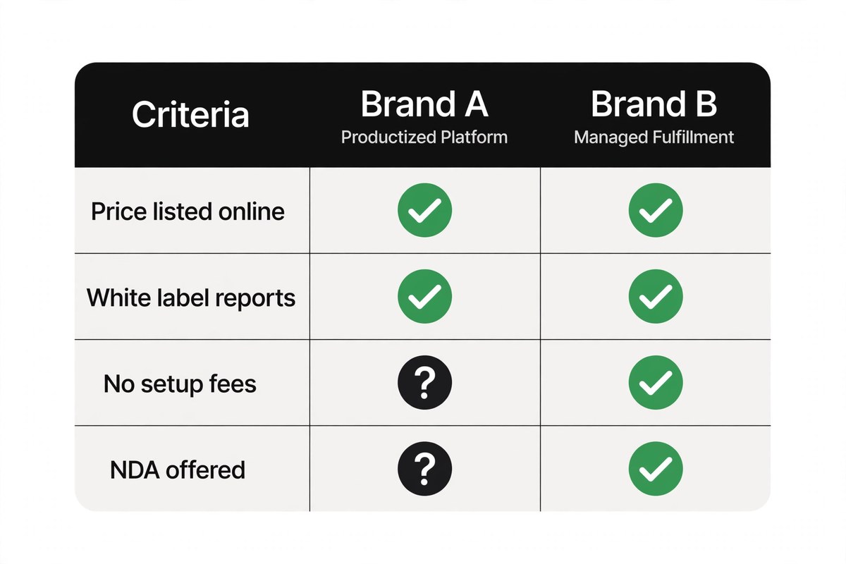 Comparison table of review criteria with check marks and honest unknowns