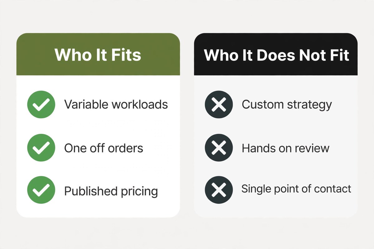 Two panel graphic showing who the review subject fits and who it does not