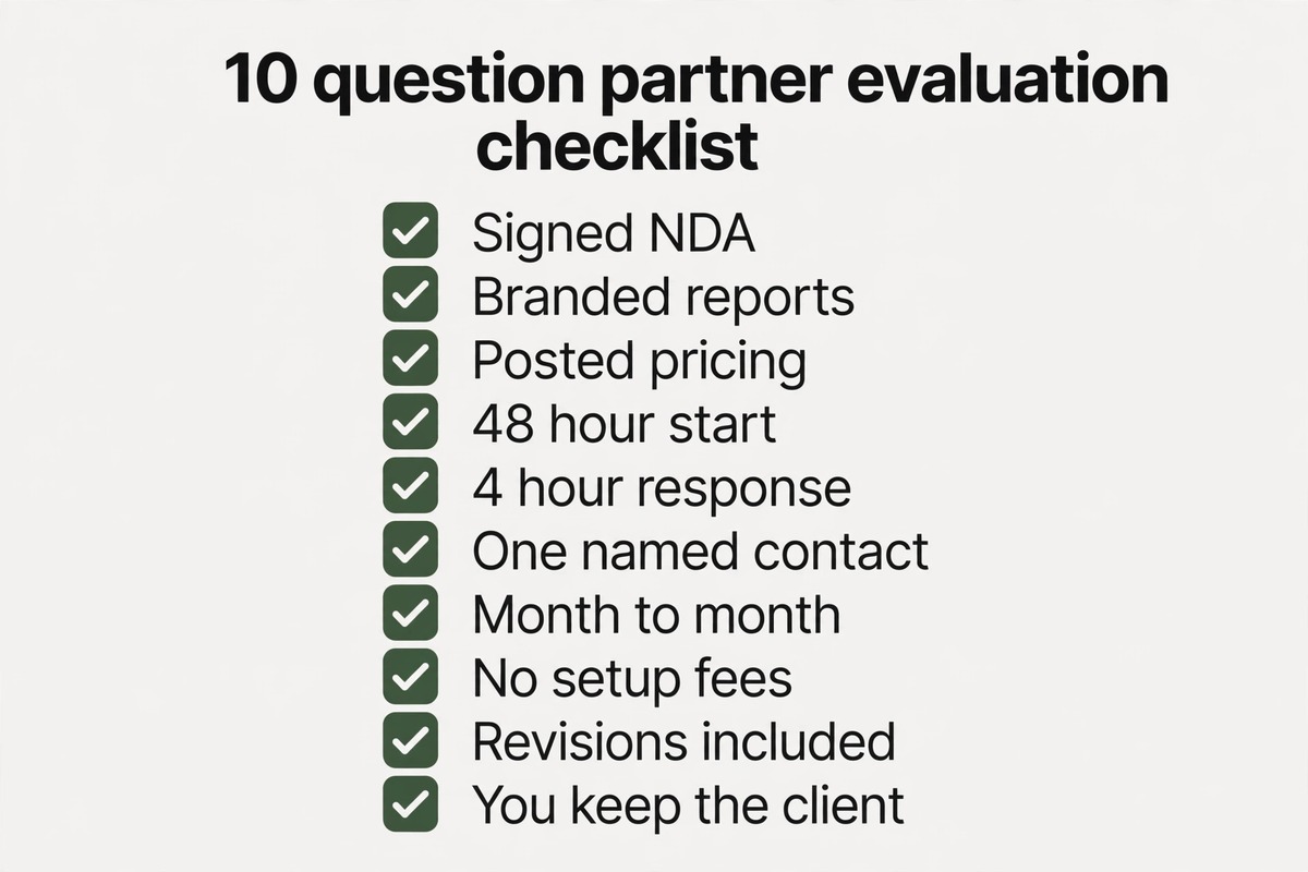 Ten question checklist for evaluating a white label SEO partner