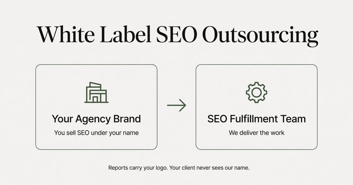 Diagram of white label SEO outsourcing with agency brand and fulfillment team