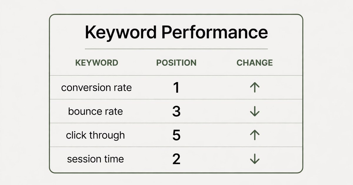 Sample keyword rank table with positions and changes