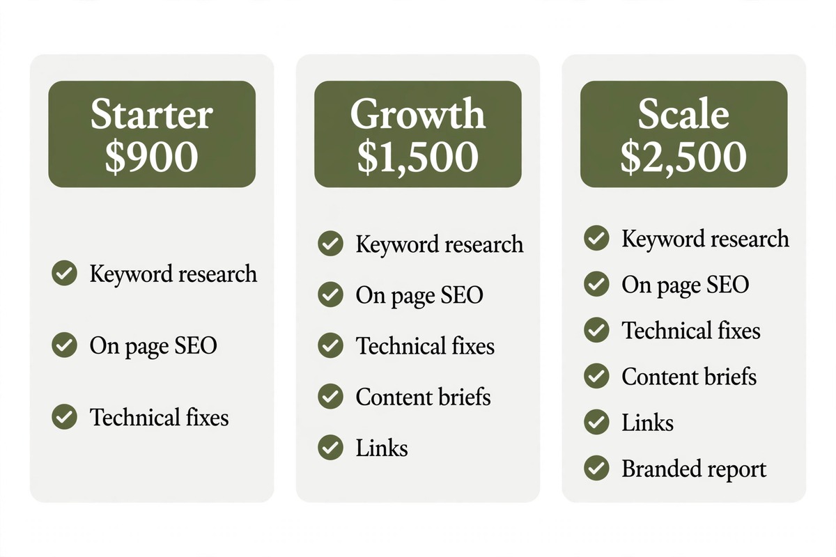 Three tier deliverables breakdown for white label SEO reseller plans