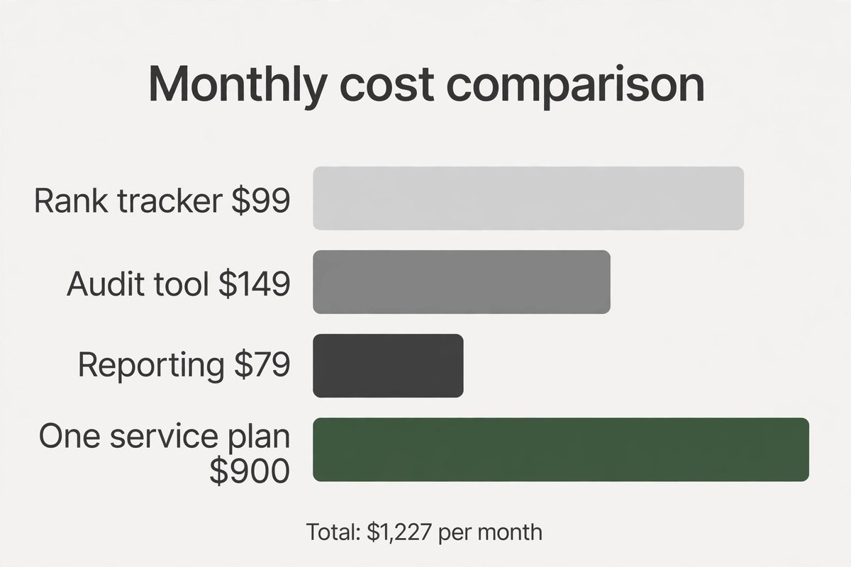 Monthly cost comparison of tool stack versus one service plan