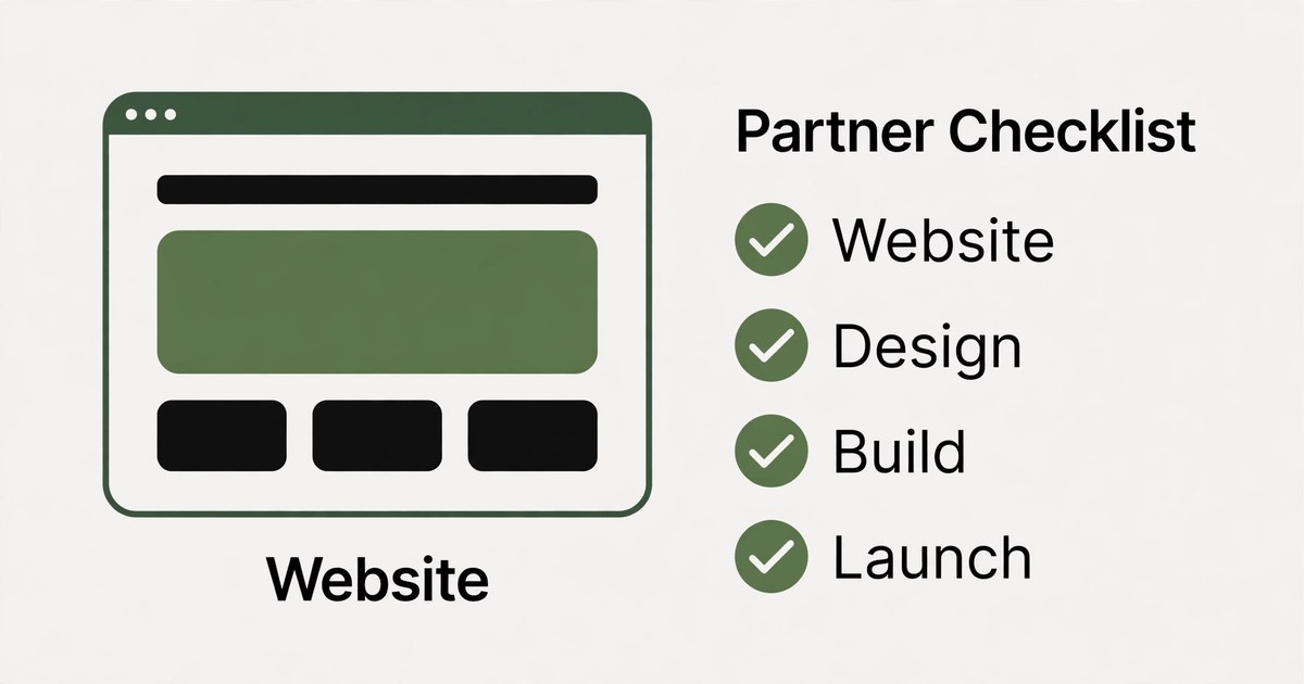 White label web design agency website mockup with partner checklist