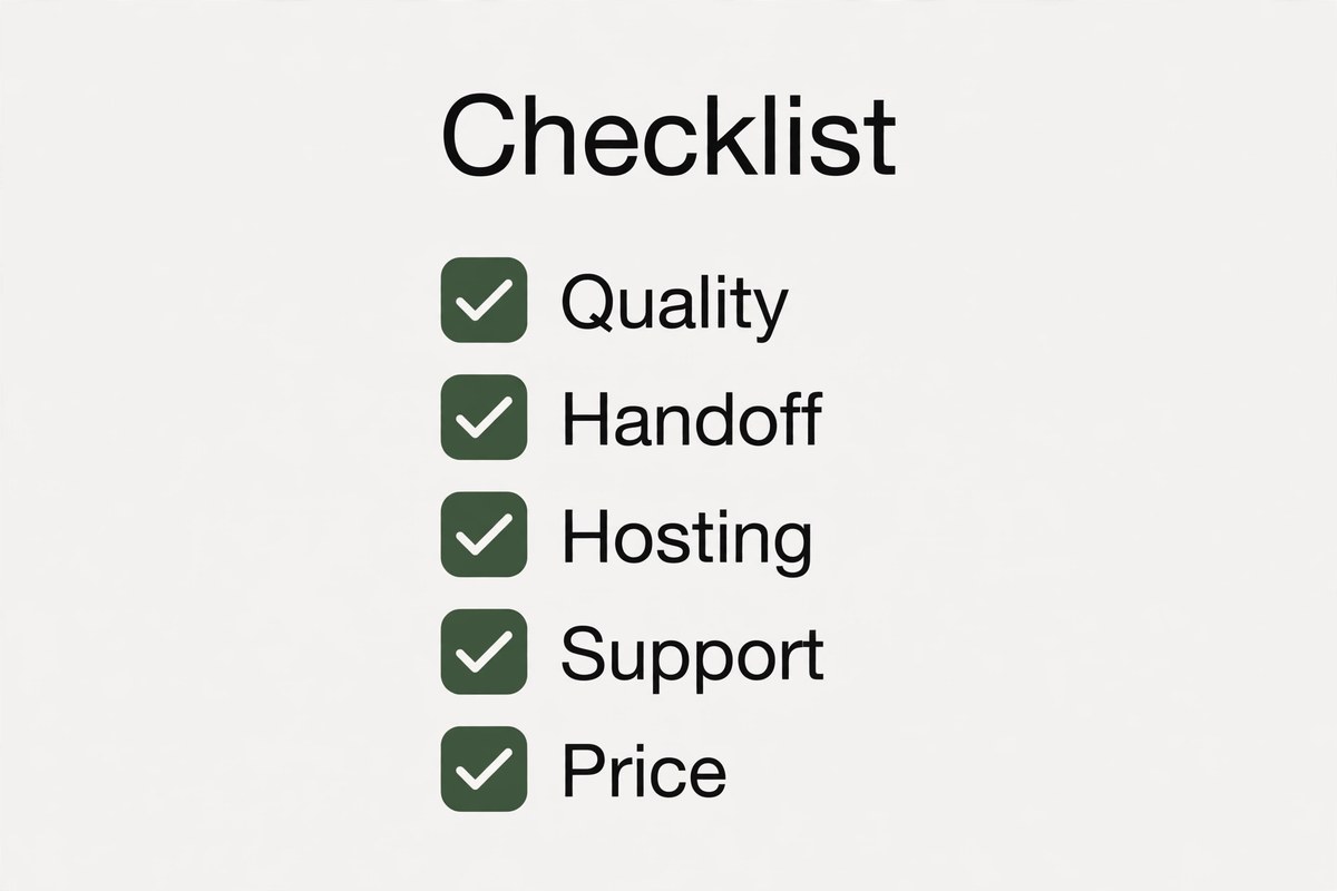 Partner checklist covering quality handoff hosting support and price