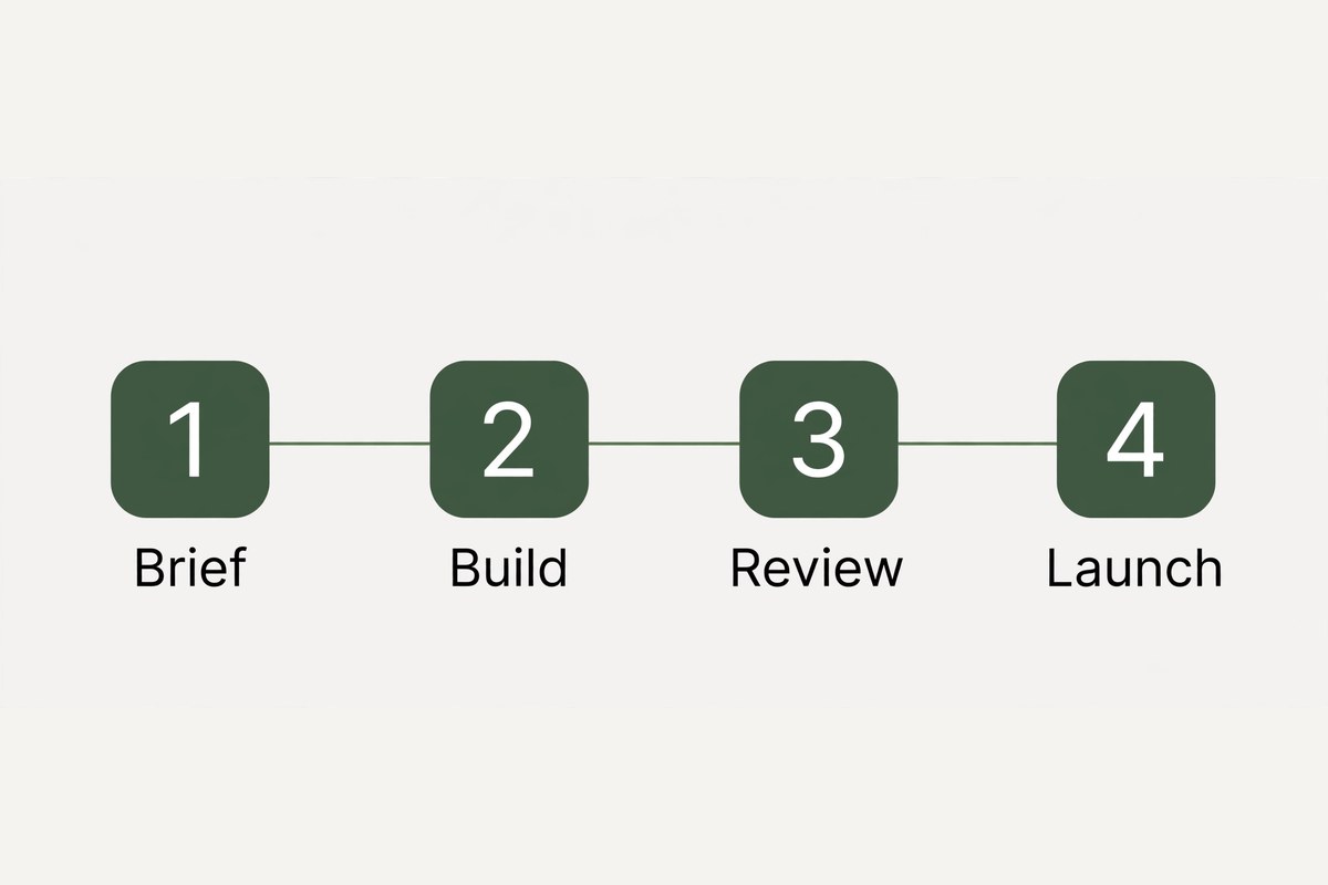 Four step website build timeline from brief to launch