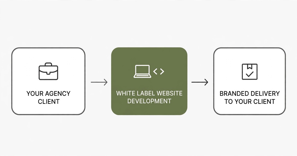 Diagram of white label website development hand off flow for agencies