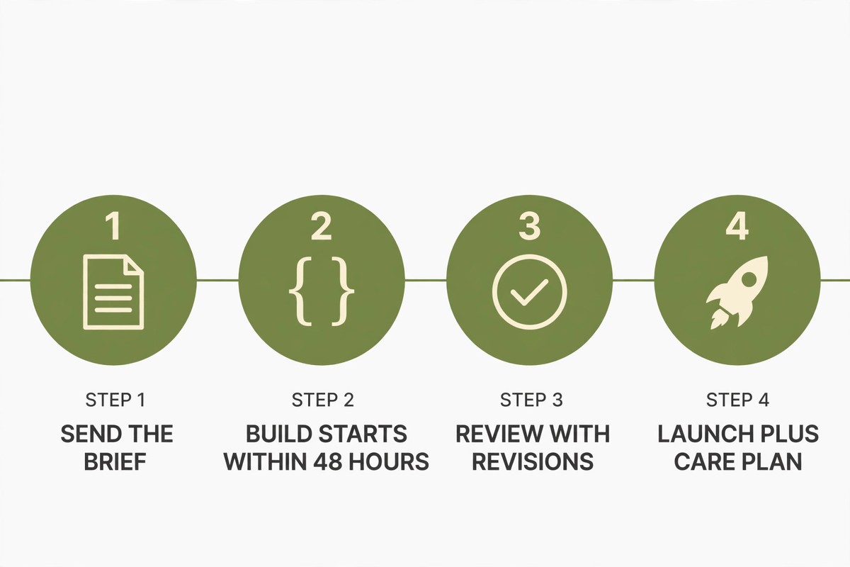 Four step website development process from brief to launch and care