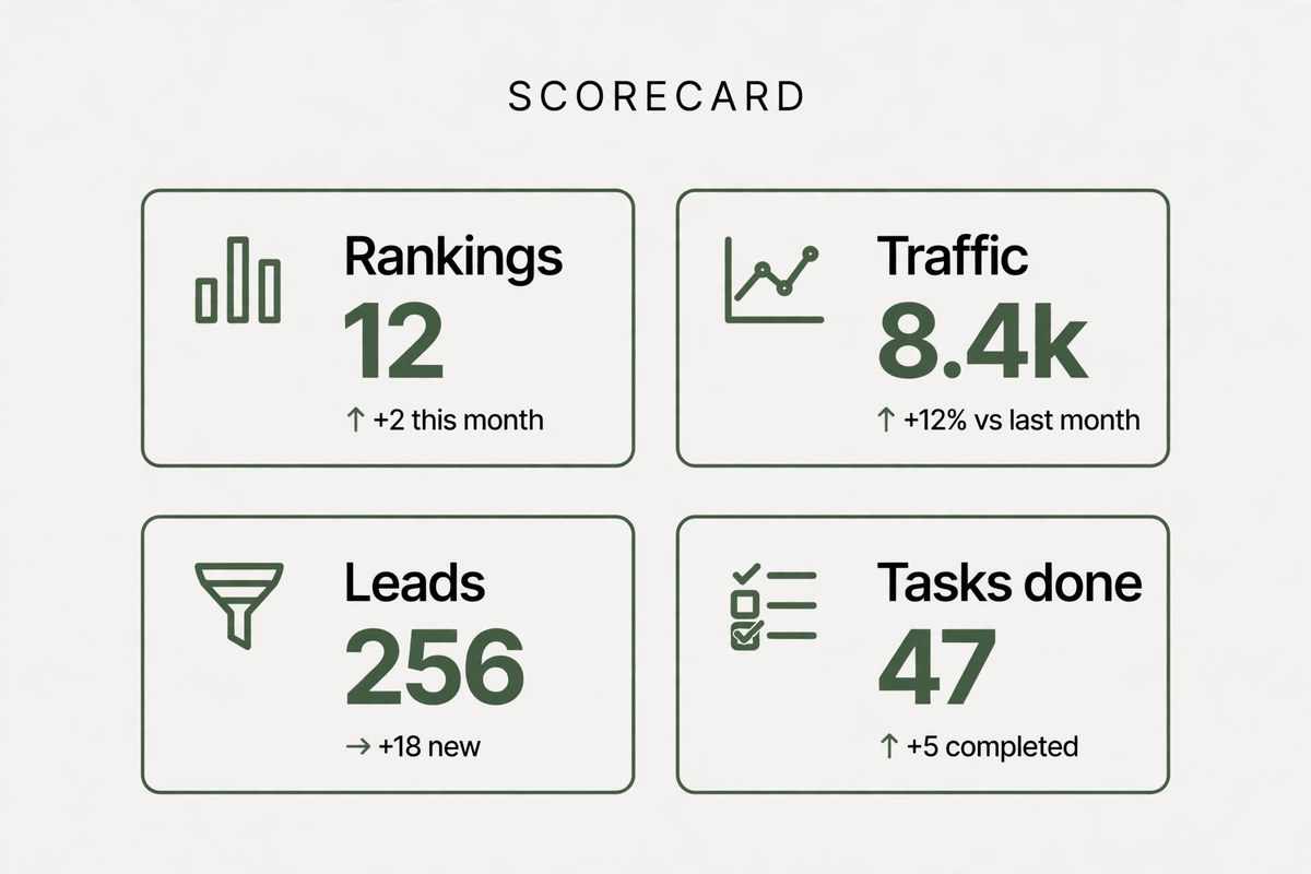 Sample report scorecard with rankings traffic leads tasks